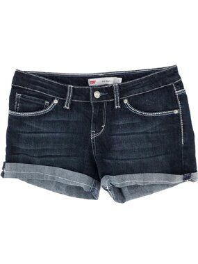 Levis Juniors Denim Midi Shorts Size 7 Dark Wash Cuffed Stretch